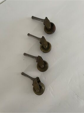 Antique Brass Furniture Casters - Set of 4 brass wheels/metal stems restoration